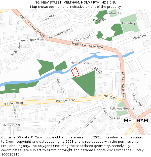 36, NEW STREET, MELTHAM, HOLMFIRTH, HD9 5NU: Location map and indicative extent of plot