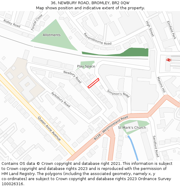 36, NEWBURY ROAD, BROMLEY, BR2 0QW: Location map and indicative extent of plot