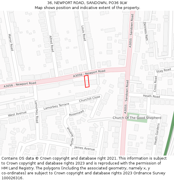 36, NEWPORT ROAD, SANDOWN, PO36 9LW: Location map and indicative extent of plot