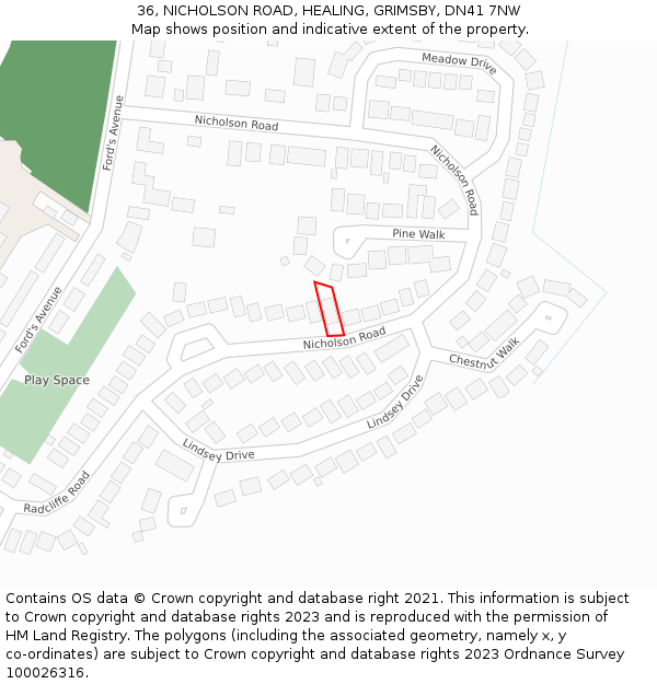 36, NICHOLSON ROAD, HEALING, GRIMSBY, DN41 7NW: Location map and indicative extent of plot