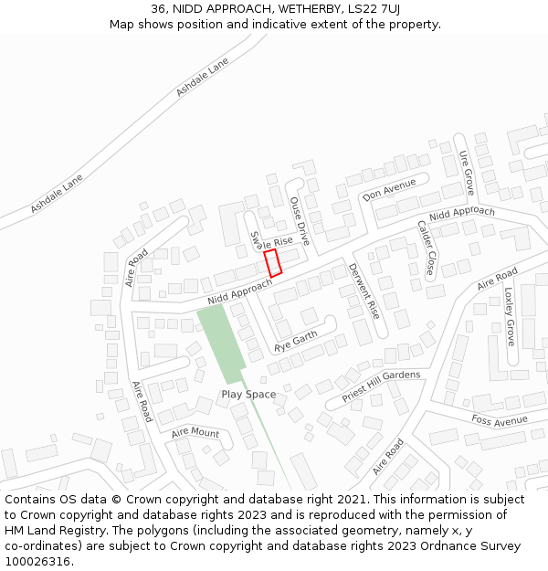 36, NIDD APPROACH, WETHERBY, LS22 7UJ: Location map and indicative extent of plot
