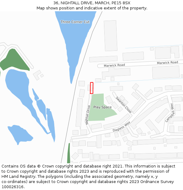 36, NIGHTALL DRIVE, MARCH, PE15 8SX: Location map and indicative extent of plot