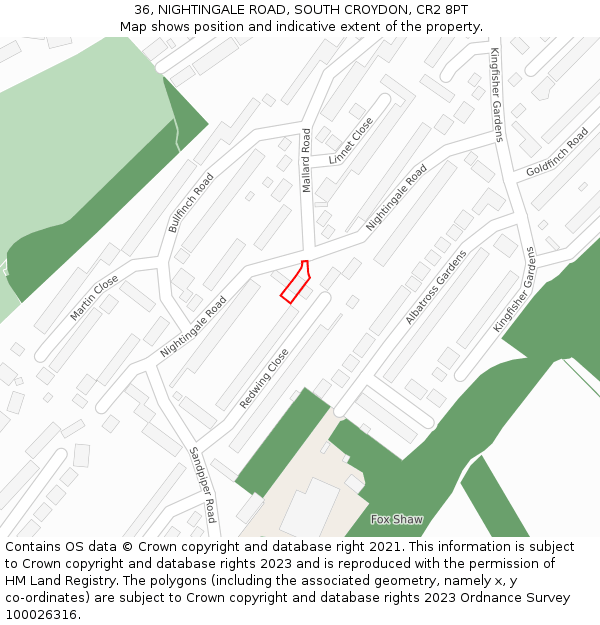 36, NIGHTINGALE ROAD, SOUTH CROYDON, CR2 8PT: Location map and indicative extent of plot