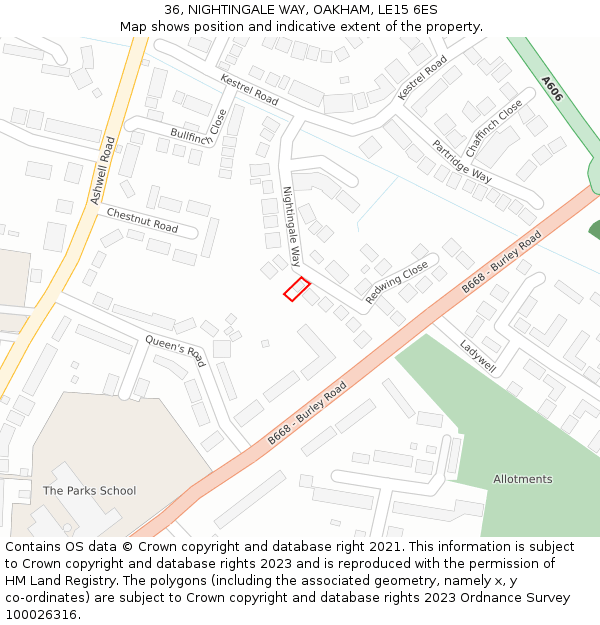 36, NIGHTINGALE WAY, OAKHAM, LE15 6ES: Location map and indicative extent of plot