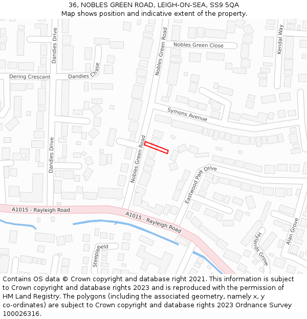 36, NOBLES GREEN ROAD, LEIGH-ON-SEA, SS9 5QA: Location map and indicative extent of plot