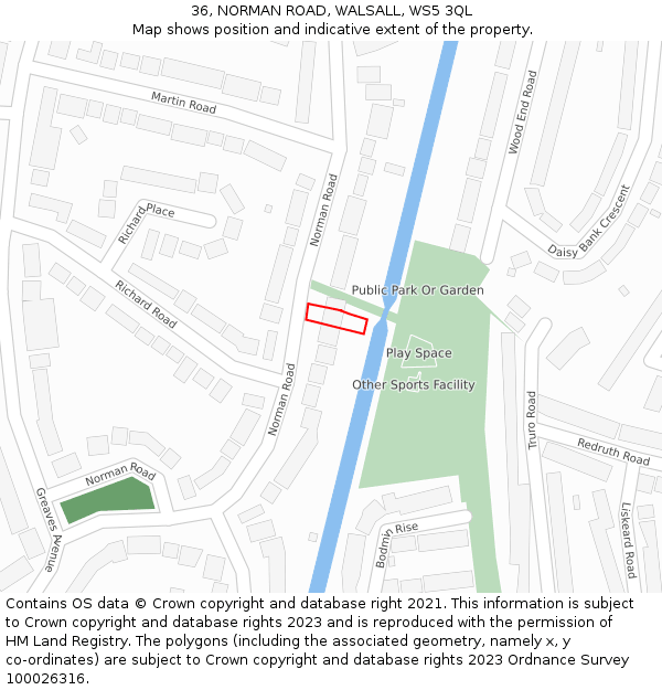 36, NORMAN ROAD, WALSALL, WS5 3QL: Location map and indicative extent of plot