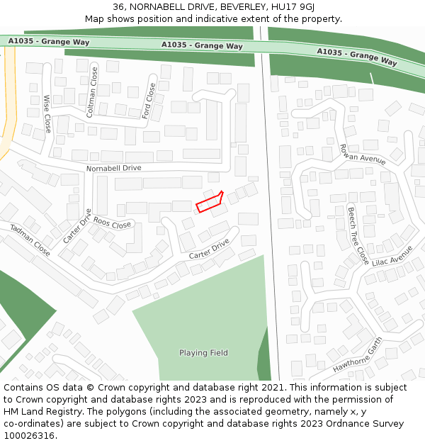 36, NORNABELL DRIVE, BEVERLEY, HU17 9GJ: Location map and indicative extent of plot