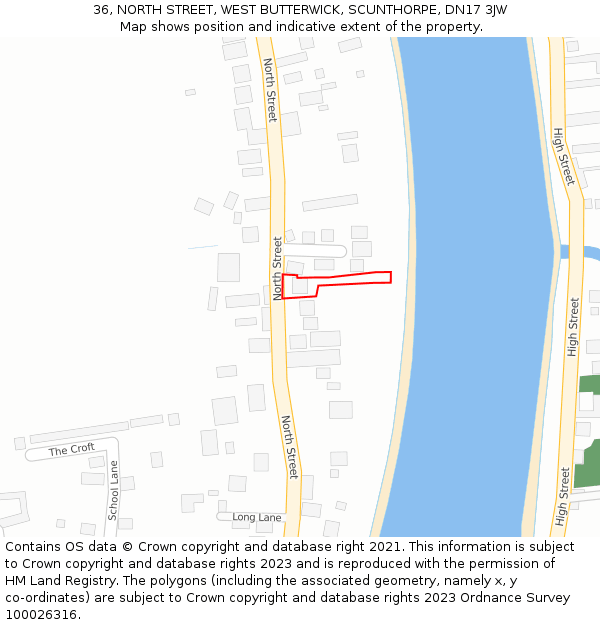 36, NORTH STREET, WEST BUTTERWICK, SCUNTHORPE, DN17 3JW: Location map and indicative extent of plot