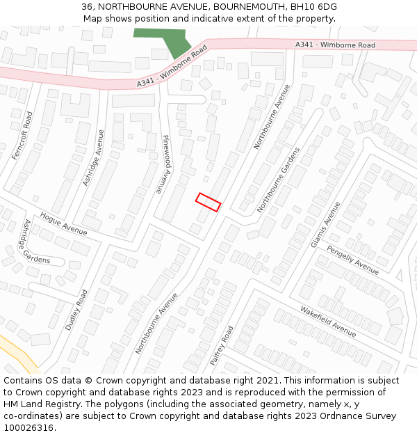 36, NORTHBOURNE AVENUE, BOURNEMOUTH, BH10 6DG: Location map and indicative extent of plot