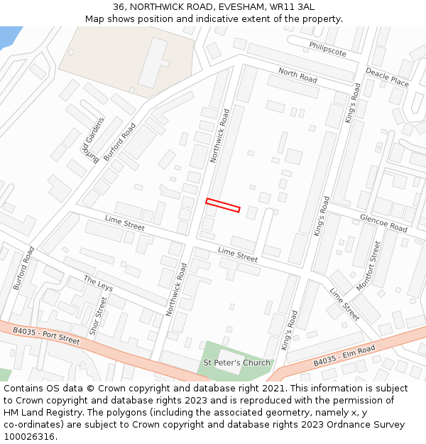 36, NORTHWICK ROAD, EVESHAM, WR11 3AL: Location map and indicative extent of plot