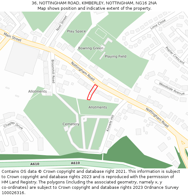 36, NOTTINGHAM ROAD, KIMBERLEY, NOTTINGHAM, NG16 2NA: Location map and indicative extent of plot