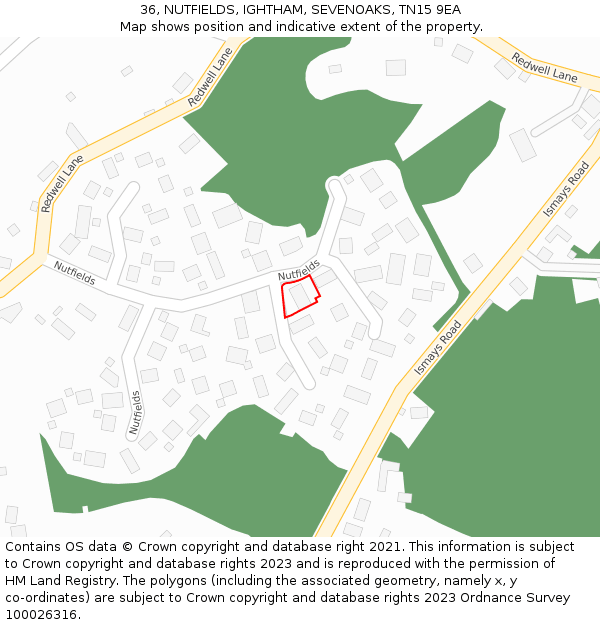 36, NUTFIELDS, IGHTHAM, SEVENOAKS, TN15 9EA: Location map and indicative extent of plot