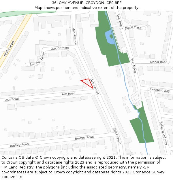 36, OAK AVENUE, CROYDON, CR0 8EE: Location map and indicative extent of plot