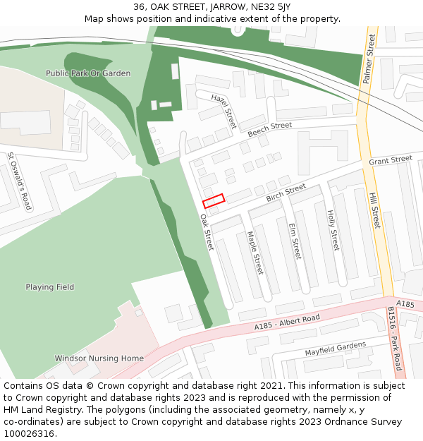 36, OAK STREET, JARROW, NE32 5JY: Location map and indicative extent of plot