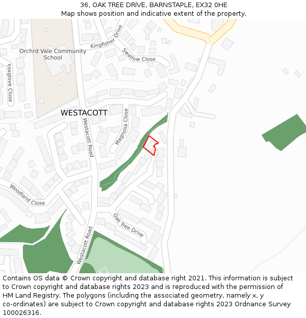 36, OAK TREE DRIVE, BARNSTAPLE, EX32 0HE: Location map and indicative extent of plot