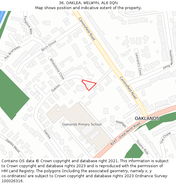 36, OAKLEA, WELWYN, AL6 0QN: Location map and indicative extent of plot