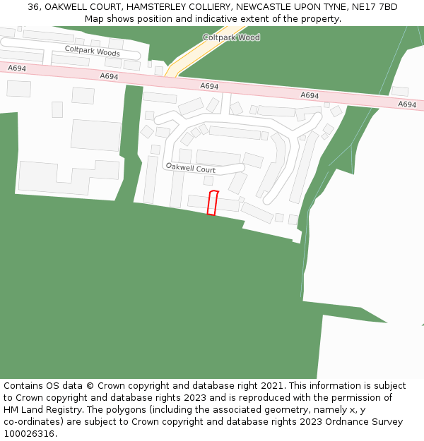 36, OAKWELL COURT, HAMSTERLEY COLLIERY, NEWCASTLE UPON TYNE, NE17 7BD: Location map and indicative extent of plot