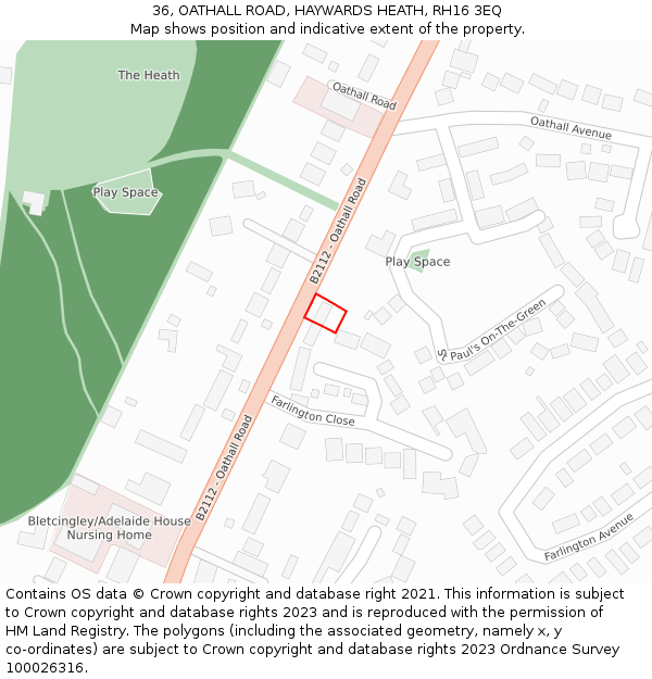 36, OATHALL ROAD, HAYWARDS HEATH, RH16 3EQ: Location map and indicative extent of plot