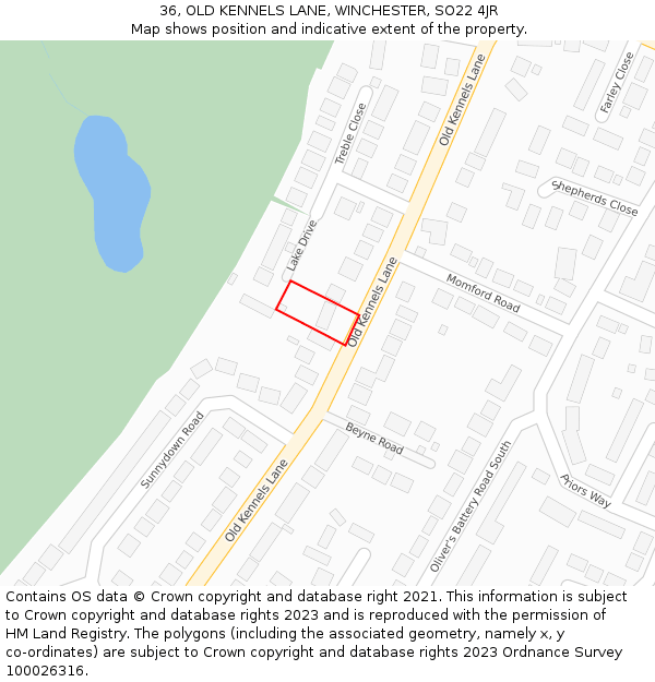 36, OLD KENNELS LANE, WINCHESTER, SO22 4JR: Location map and indicative extent of plot