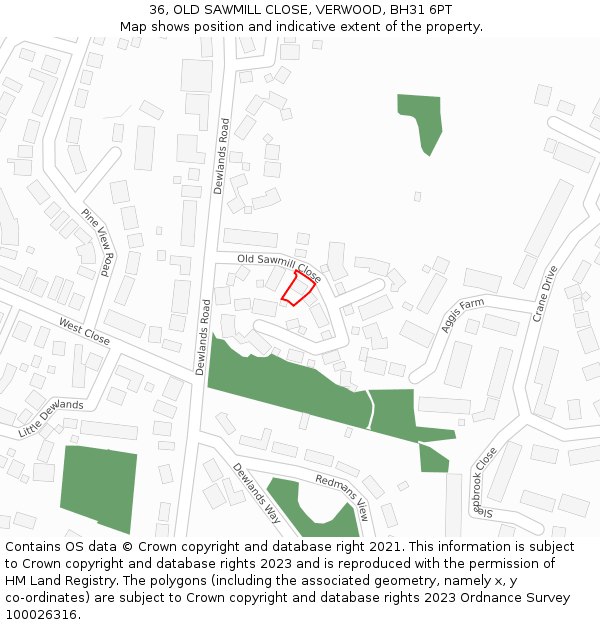 36, OLD SAWMILL CLOSE, VERWOOD, BH31 6PT: Location map and indicative extent of plot