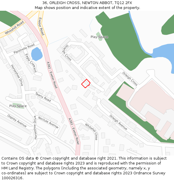 36, ORLEIGH CROSS, NEWTON ABBOT, TQ12 2FX: Location map and indicative extent of plot