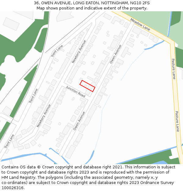 36, OWEN AVENUE, LONG EATON, NOTTINGHAM, NG10 2FS: Location map and indicative extent of plot