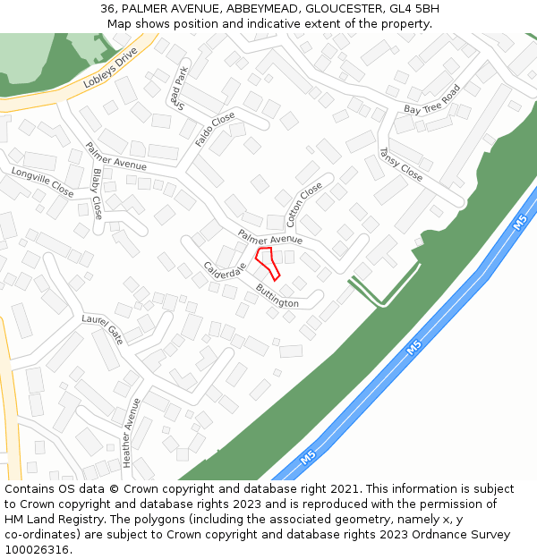 36, PALMER AVENUE, ABBEYMEAD, GLOUCESTER, GL4 5BH: Location map and indicative extent of plot