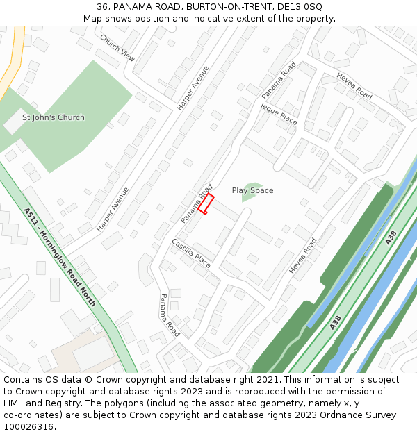 36, PANAMA ROAD, BURTON-ON-TRENT, DE13 0SQ: Location map and indicative extent of plot