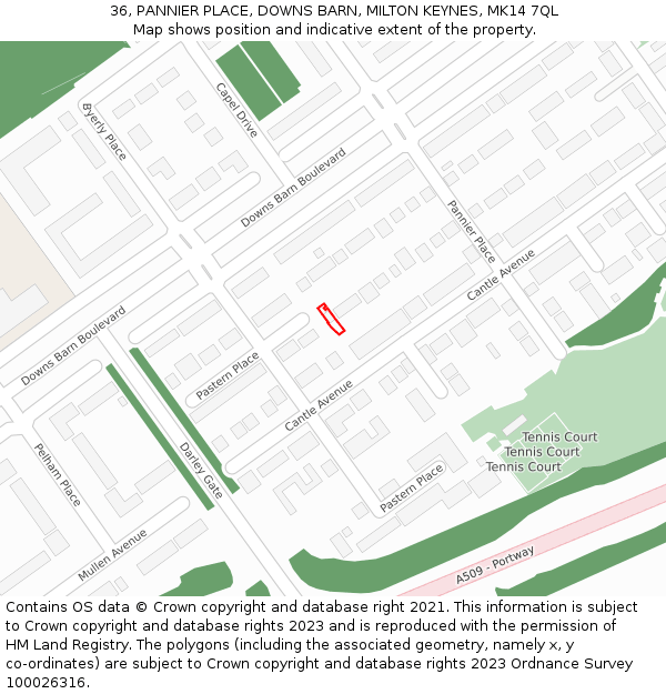 36, PANNIER PLACE, DOWNS BARN, MILTON KEYNES, MK14 7QL: Location map and indicative extent of plot