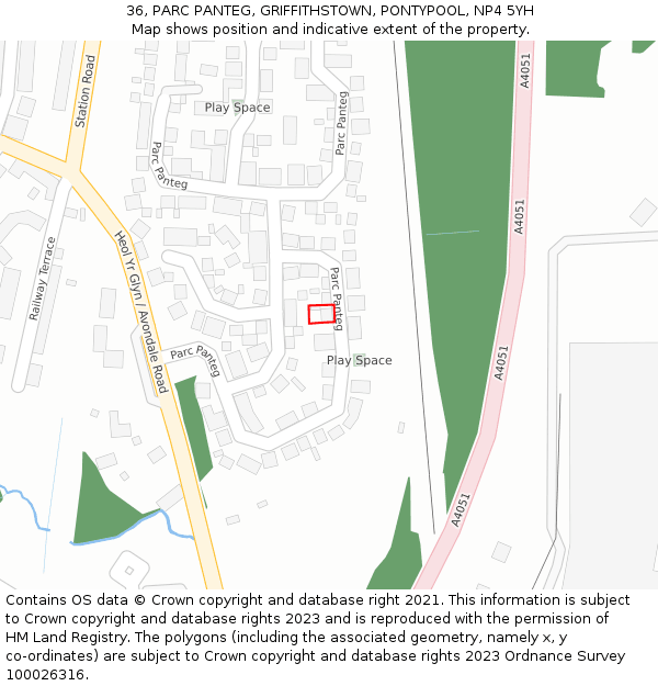 36, PARC PANTEG, GRIFFITHSTOWN, PONTYPOOL, NP4 5YH: Location map and indicative extent of plot