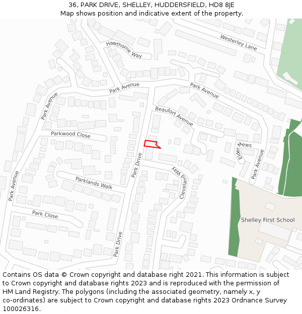 36, PARK DRIVE, SHELLEY, HUDDERSFIELD, HD8 8JE: Location map and indicative extent of plot