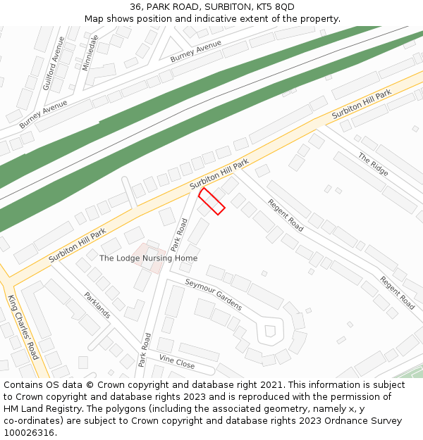 36, PARK ROAD, SURBITON, KT5 8QD: Location map and indicative extent of plot