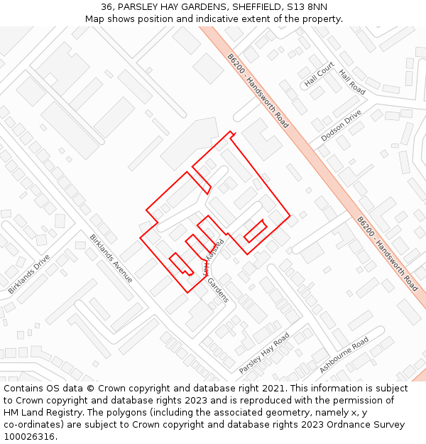 36, PARSLEY HAY GARDENS, SHEFFIELD, S13 8NN: Location map and indicative extent of plot