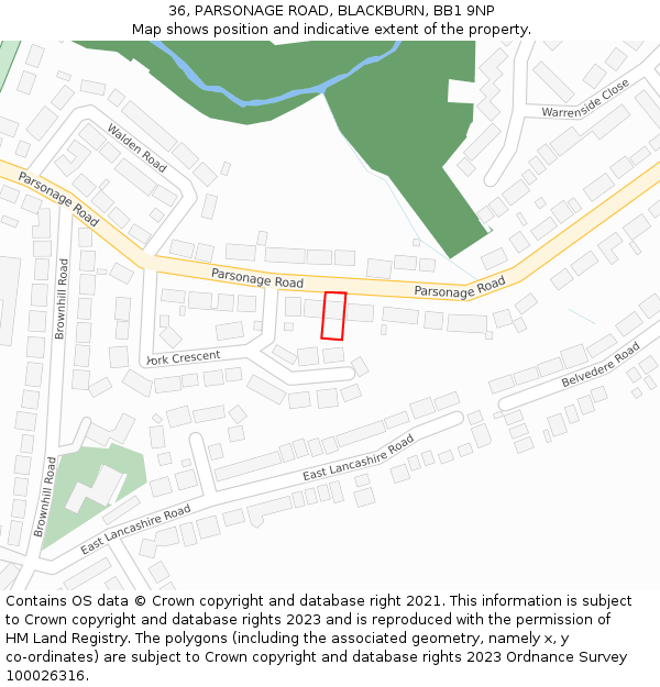 36, PARSONAGE ROAD, BLACKBURN, BB1 9NP: Location map and indicative extent of plot