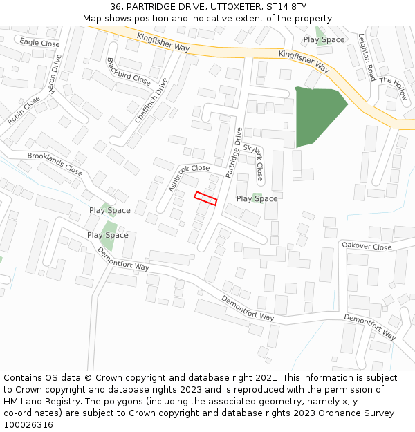 36, PARTRIDGE DRIVE, UTTOXETER, ST14 8TY: Location map and indicative extent of plot