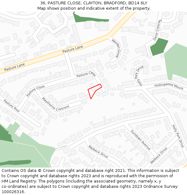 36, PASTURE CLOSE, CLAYTON, BRADFORD, BD14 6LY: Location map and indicative extent of plot