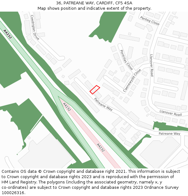 36, PATREANE WAY, CARDIFF, CF5 4SA: Location map and indicative extent of plot