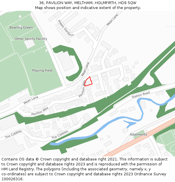 36, PAVILION WAY, MELTHAM, HOLMFIRTH, HD9 5QW: Location map and indicative extent of plot