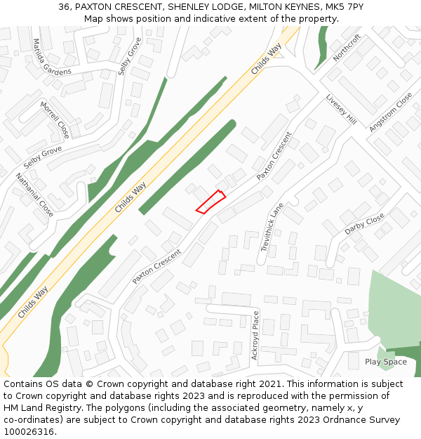 36, PAXTON CRESCENT, SHENLEY LODGE, MILTON KEYNES, MK5 7PY: Location map and indicative extent of plot