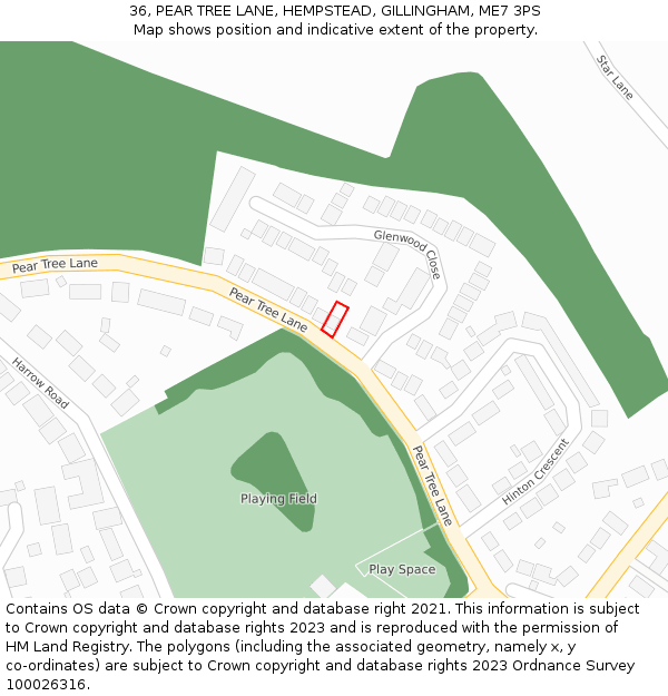 36, PEAR TREE LANE, HEMPSTEAD, GILLINGHAM, ME7 3PS: Location map and indicative extent of plot