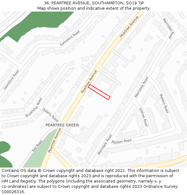 36, PEARTREE AVENUE, SOUTHAMPTON, SO19 7JP: Location map and indicative extent of plot