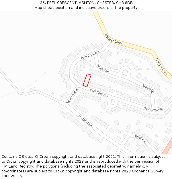 36, PEEL CRESCENT, ASHTON, CHESTER, CH3 8DB: Location map and indicative extent of plot