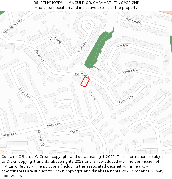 36, PENYMORFA, LLANGUNNOR, CARMARTHEN, SA31 2NP: Location map and indicative extent of plot
