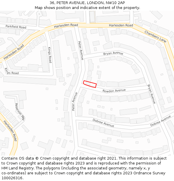 36, PETER AVENUE, LONDON, NW10 2AP: Location map and indicative extent of plot