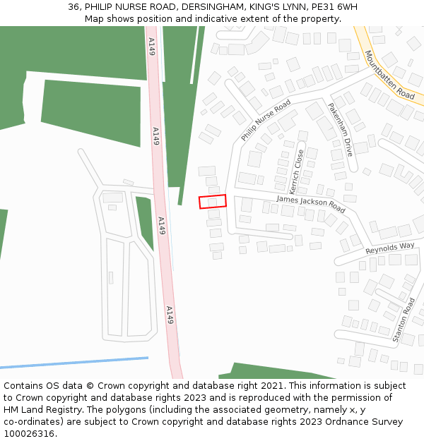 36, PHILIP NURSE ROAD, DERSINGHAM, KING'S LYNN, PE31 6WH: Location map and indicative extent of plot