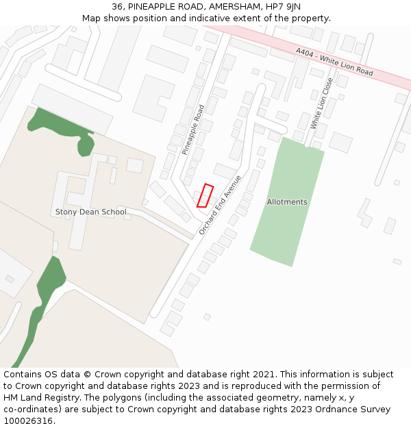 36, PINEAPPLE ROAD, AMERSHAM, HP7 9JN: Location map and indicative extent of plot