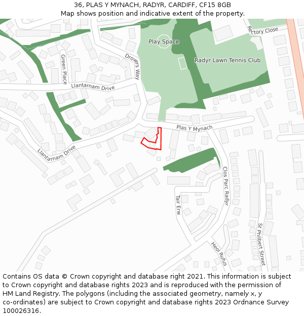 36, PLAS Y MYNACH, RADYR, CARDIFF, CF15 8GB: Location map and indicative extent of plot