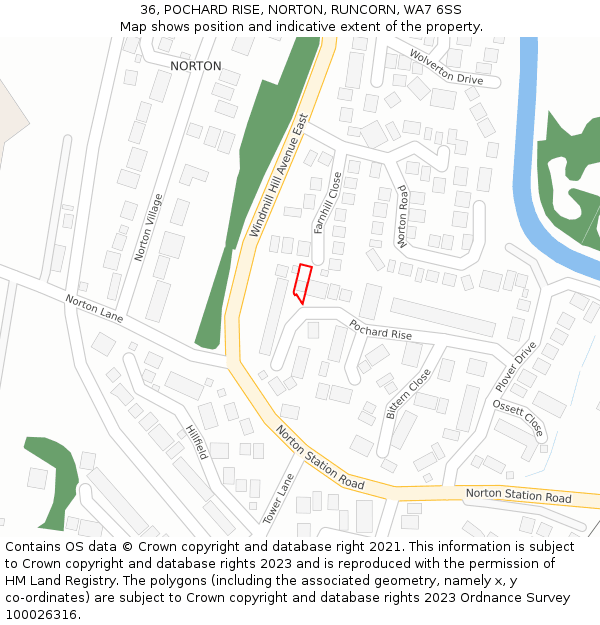 36, POCHARD RISE, NORTON, RUNCORN, WA7 6SS: Location map and indicative extent of plot