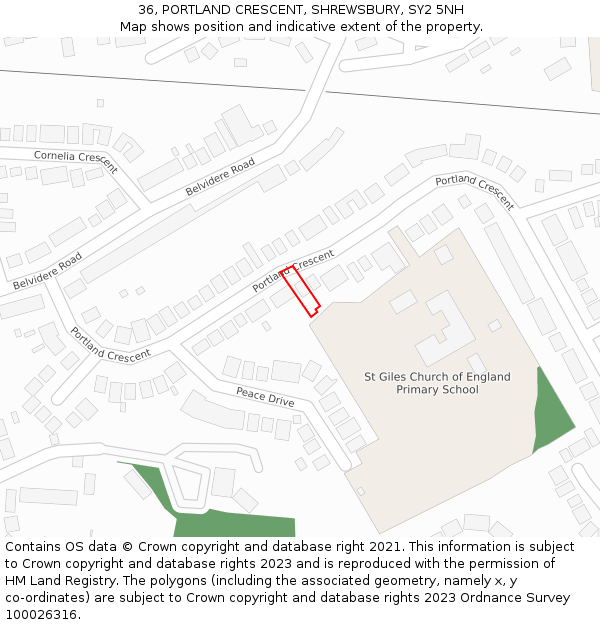 36, PORTLAND CRESCENT, SHREWSBURY, SY2 5NH: Location map and indicative extent of plot