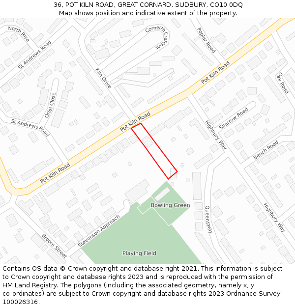 36, POT KILN ROAD, GREAT CORNARD, SUDBURY, CO10 0DQ: Location map and indicative extent of plot